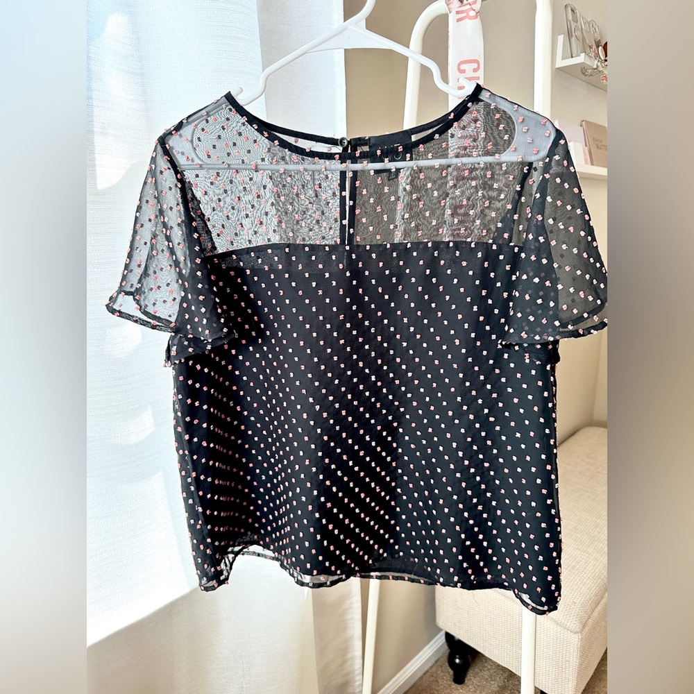 Flowy black polka dot top